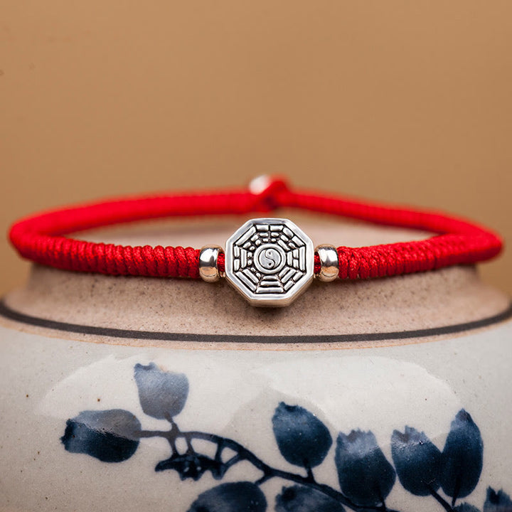 Buddha Stones925スターリングシルバー 陰陽八卦シンボル 辰砂 ストリング 集中ブレスレット