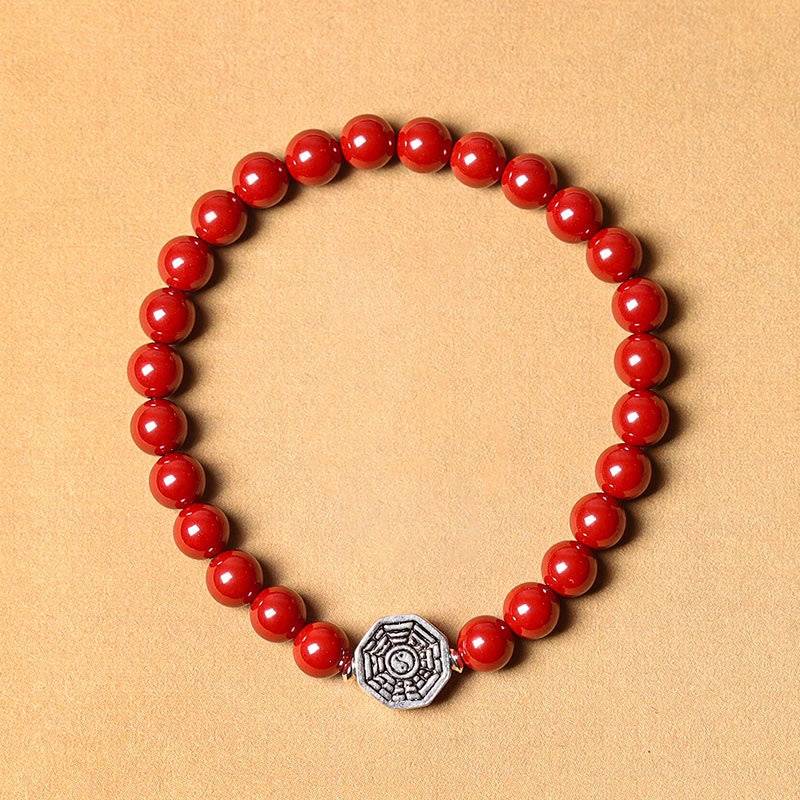 Buddha Stones925スターリングシルバー 陰陽八卦シンボル 辰砂 ストリング 集中ブレスレット