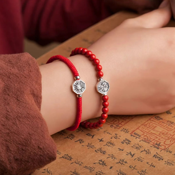 Buddha Stones925スターリングシルバー 陰陽八卦シンボル 辰砂 ストリング 集中ブレスレット