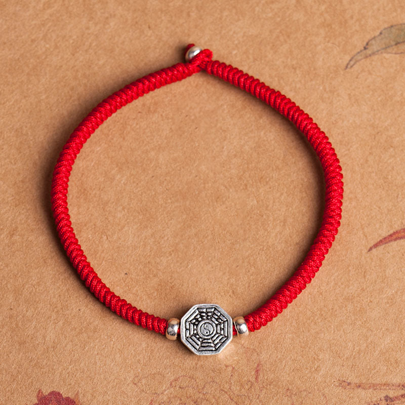 Buddha Stones925スターリングシルバー 陰陽八卦シンボル 辰砂 ストリング 集中ブレスレット
