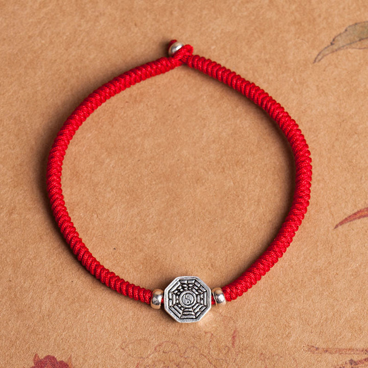 Buddha Stones925スターリングシルバー 陰陽八卦シンボル 辰砂 ストリング 集中ブレスレット