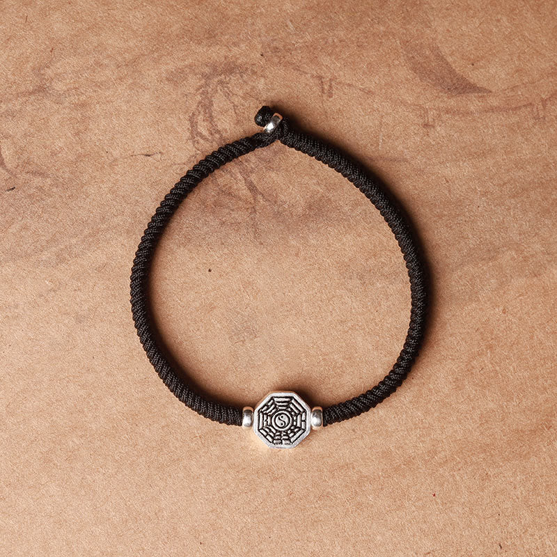 Buddha Stones925スターリングシルバー 陰陽八卦シンボル 辰砂 ストリング 集中ブレスレット
