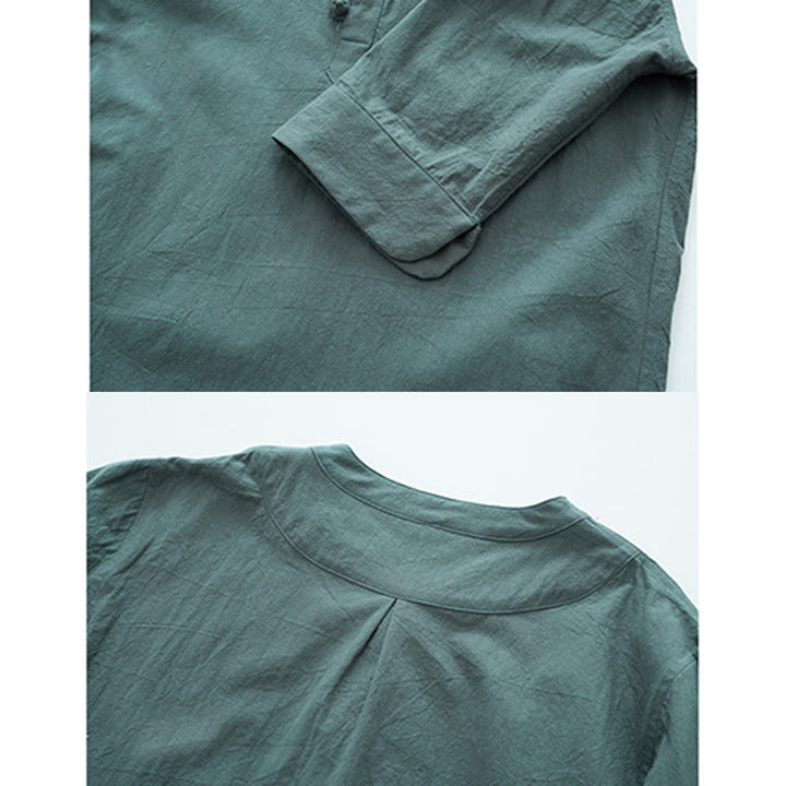 Buddha Stones無地の伝統的な半袖Tシャツとパンツのメンズ服セット - image 3
