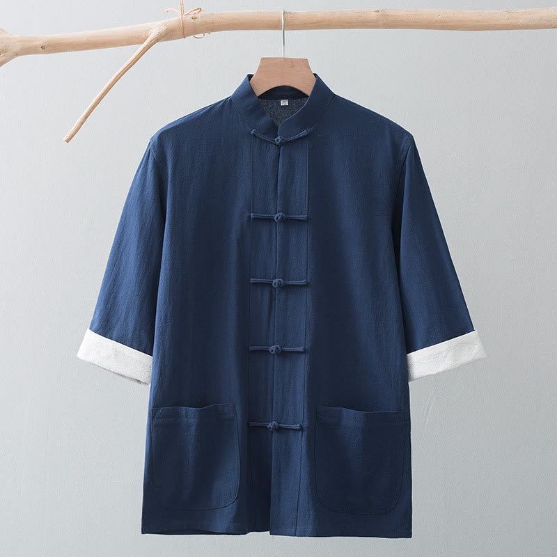 Buddha Stonesカエルボタン 中国唐装 半袖シャツ コットン メンズ ポケット付き - image 16