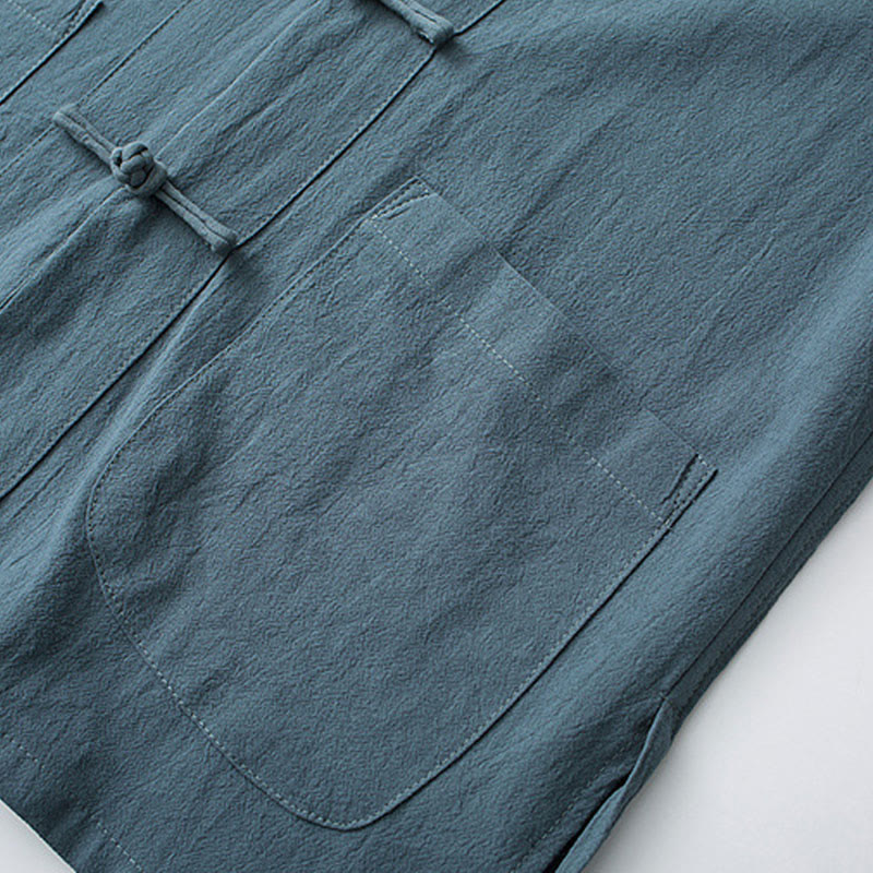 Buddha Stonesカエルボタン 中国唐装 半袖シャツ コットン メンズ ポケット付き - image 6