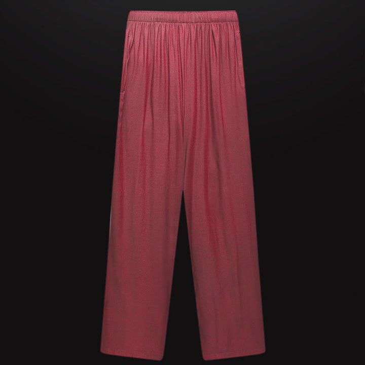 清明節の川沿いのBuddha Stones模様の伝統的な唐装半袖シャツパンツ服装メンズセット