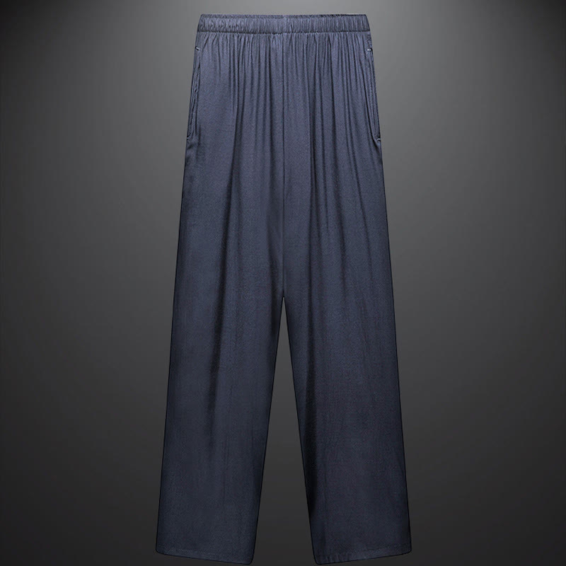 清明節の川沿いのBuddha Stones模様の伝統的な唐装半袖シャツパンツ服装メンズセット
