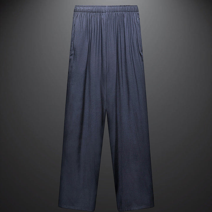 清明節の川沿いのBuddha Stones模様の伝統的な唐装半袖シャツパンツ服装メンズセット