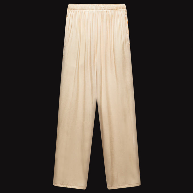 清明節の川沿いのBuddha Stones模様の伝統的な唐装半袖シャツパンツ服装メンズセット