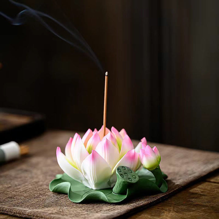 Buddha Stones蓮の花 葉 ポッド スピリチュアルヒーリング セラミックスティック 香炉 装飾