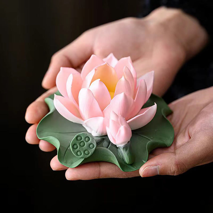 Buddha Stones蓮の花 葉 ポッド スピリチュアルヒーリング セラミックスティック 香炉 装飾