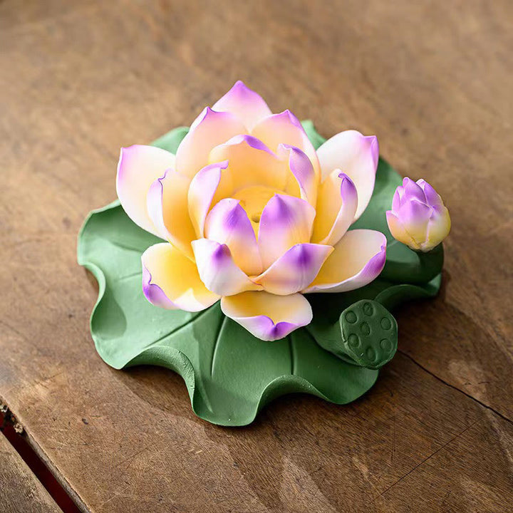 Buddha Stones蓮の花 葉 ポッド スピリチュアルヒーリング セラミックスティック 香炉 装飾