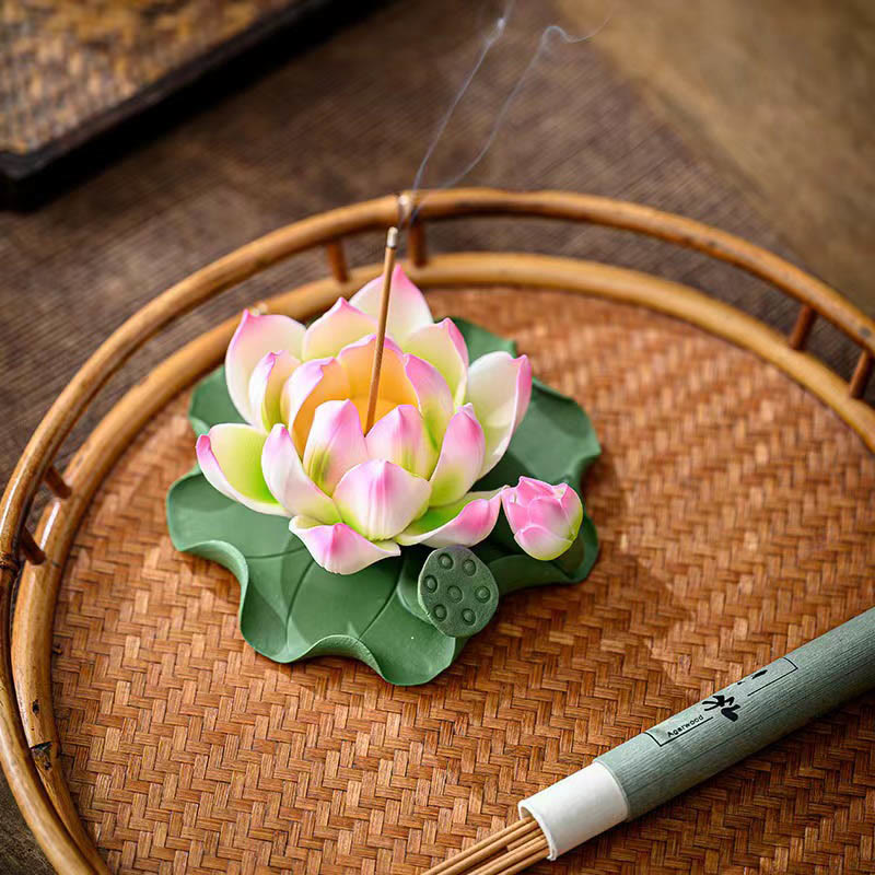 Buddha Stones蓮の花 葉 ポッド スピリチュアルヒーリング セラミックスティック 香炉 装飾