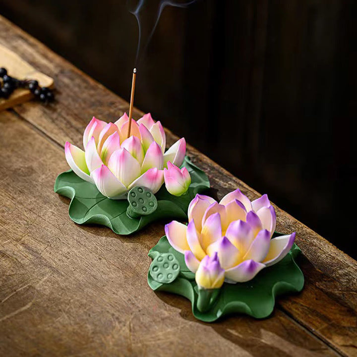 Buddha Stones蓮の花 葉 ポッド スピリチュアルヒーリング セラミックスティック 香炉 装飾