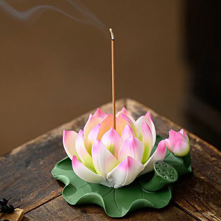 Buddha Stones蓮の花 葉 ポッド スピリチュアルヒーリング セラミックスティック 香炉 装飾
