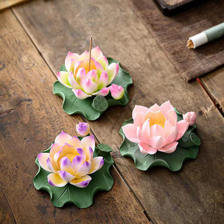 Buddha Stones蓮の花 葉 ポッド スピリチュアルヒーリング セラミックスティック 香炉 装飾