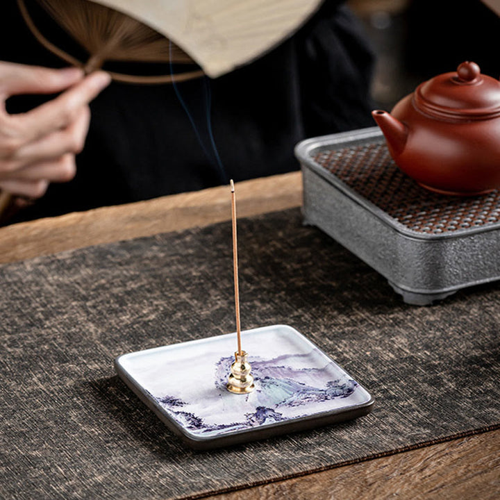 Buddha Stones山 湖 花 葉 癒し 陶器 プレート トレイ スティック 香炉 装飾
