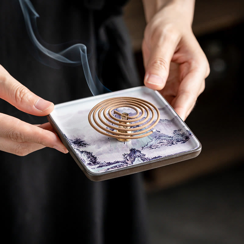 Buddha Stones山 湖 花 葉 癒し 陶器 プレート トレイ スティック 香炉 装飾