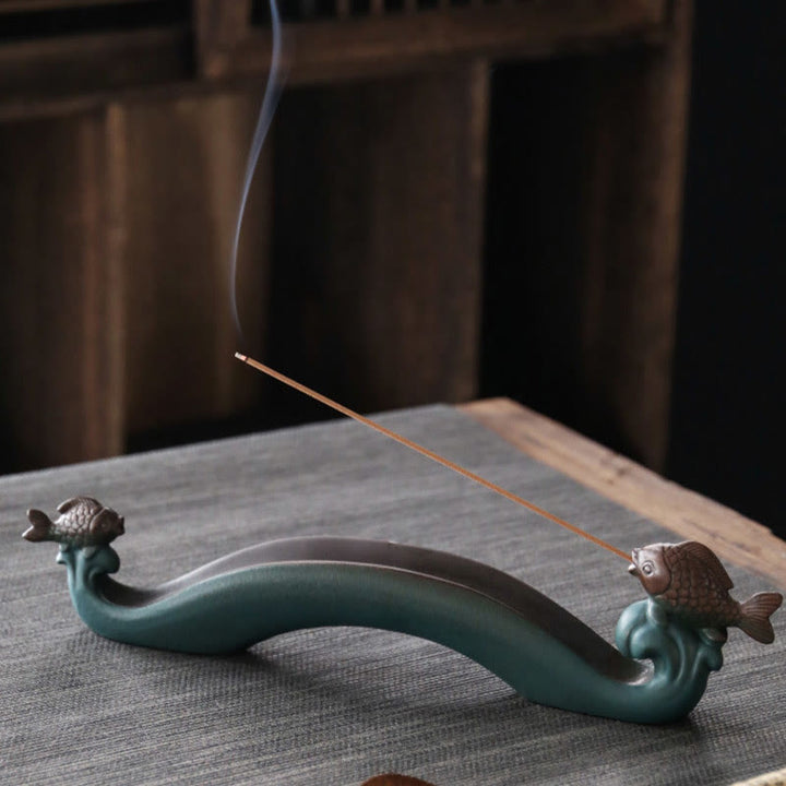 Buddha Stonesダブル鯉山 癒し系 陶器 スティック香炉 装飾