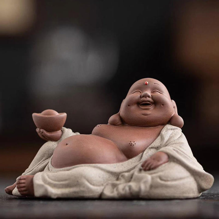 Buddha Stones笑う仏インゴット 富を引き寄せる 紫粘土 弥勒像 装飾