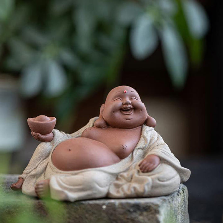 Buddha Stones笑う仏インゴット 富を引き寄せる 紫粘土 弥勒像 装飾