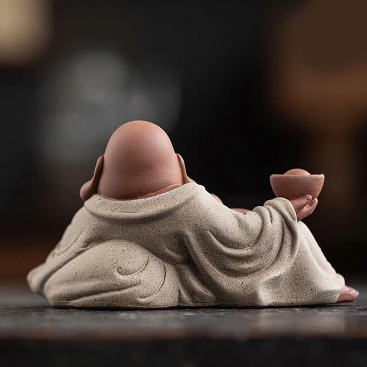 Buddha Stones笑う仏インゴット 富を引き寄せる 紫粘土 弥勒像 装飾 - image 3
