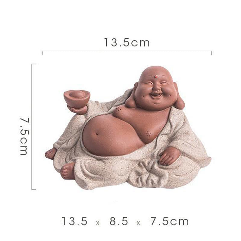 Buddha Stones笑う仏インゴット 富を引き寄せる 紫粘土 弥勒像 装飾