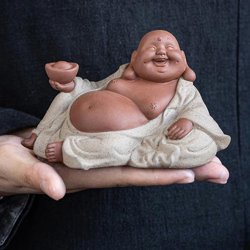 Buddha Stones笑う仏インゴット 富を引き寄せる 紫粘土 弥勒像 装飾