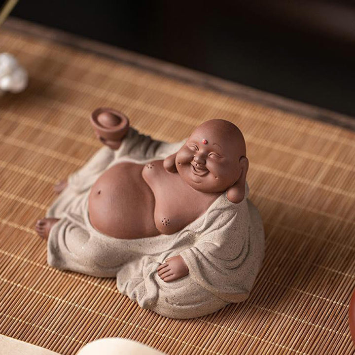 Buddha Stones笑う仏インゴット 富を引き寄せる 紫粘土 弥勒像 装飾