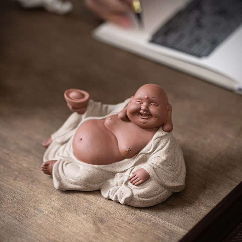 Buddha Stones笑う仏インゴット 富を引き寄せる 紫粘土 弥勒像 装飾 - image 6