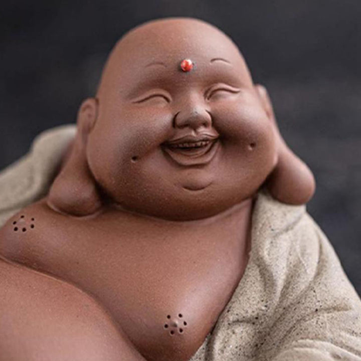 Buddha Stones笑う仏インゴット 富を引き寄せる 紫粘土 弥勒像 装飾