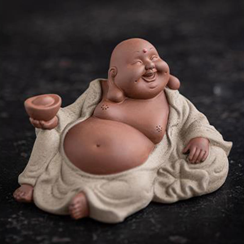 Buddha Stones笑う仏インゴット 富を引き寄せる 紫粘土 弥勒像 装飾