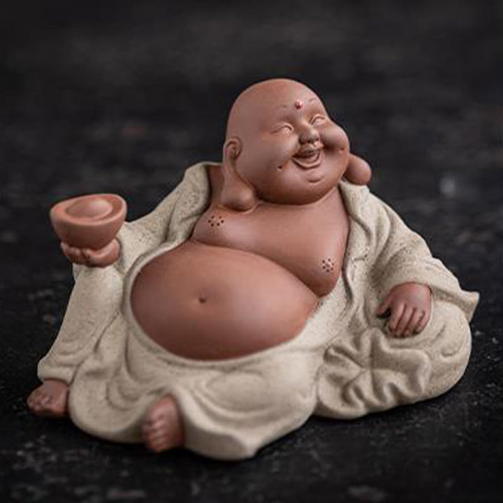 Buddha Stones笑う仏インゴット 富を引き寄せる 紫粘土 弥勒像 装飾