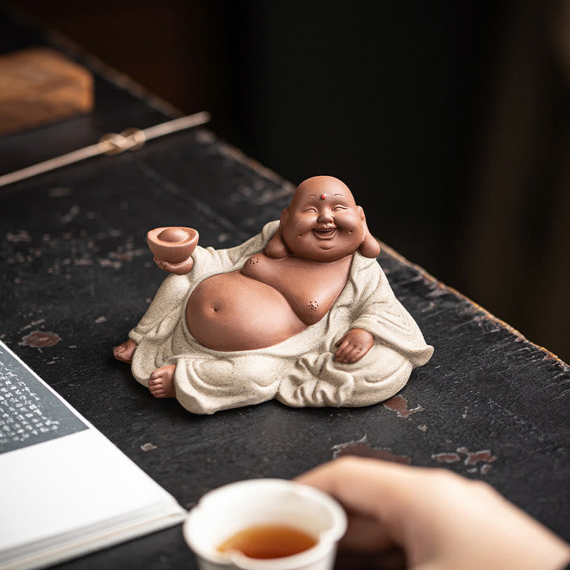 Buddha Stones笑う仏インゴット 富を引き寄せる 紫粘土 弥勒像 装飾 - image 5