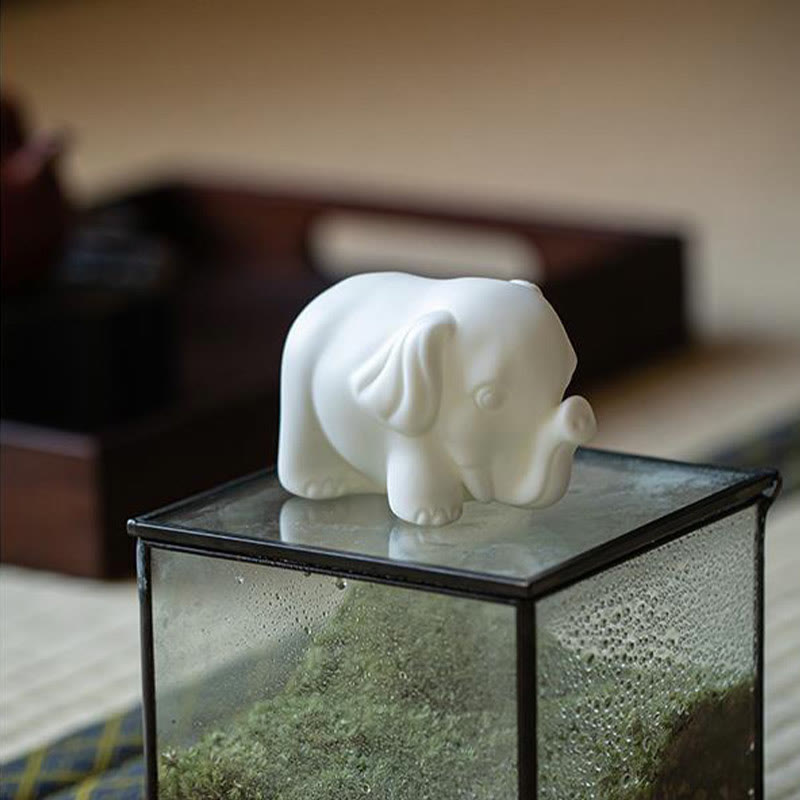 Buddha Stones小さな象の像 白磁 セラミック 強度 家庭用 デスク 装飾 - image 5