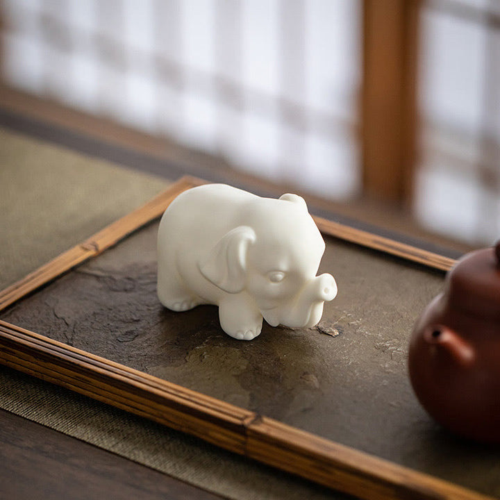 Buddha Stones小さな象の像 白磁 セラミック 強度 家庭用 デスク 装飾