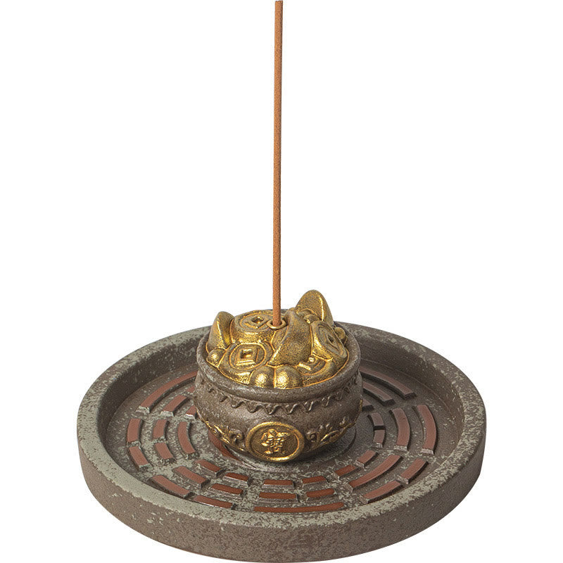 Buddha Stonesの小さな宝鉢、福袋、八卦盆、癒しの陶器スティック香炉装飾
