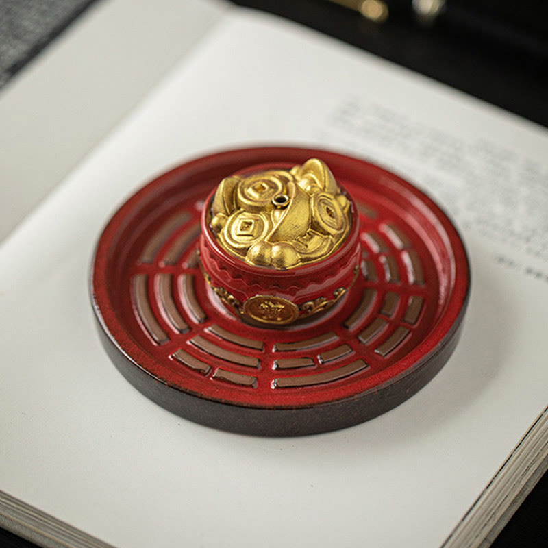 Buddha Stonesの小さな宝鉢、福袋、八卦盆、癒しの陶器スティック香炉装飾