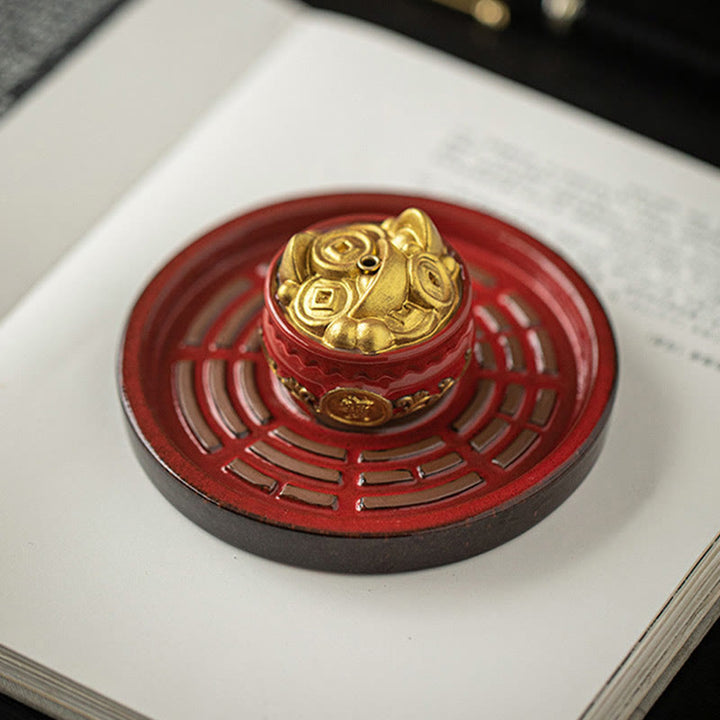 Buddha Stonesの小さな宝鉢、福袋、八卦盆、癒しの陶器スティック香炉装飾