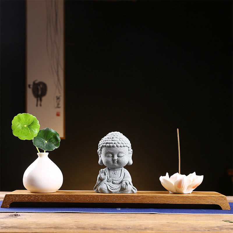 Buddha Stones瞑想 祈り 仏陀 慈悲 静寂 室内装飾 - 手を上げる仏陀+台座+花瓶 - image 16