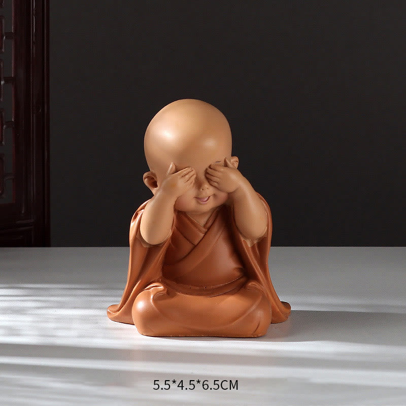 Buddha Stones小さなミニ瞑想 祈る僧侶 静寂 樹脂製 ホームデコレーション - 目を覆う僧侶 5.5*4.5*6.5cm - image 6