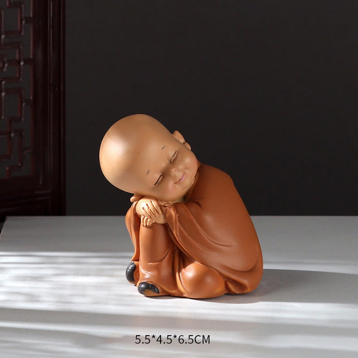 Buddha Stones小さなミニ瞑想 祈る僧侶 静寂 樹脂製 ホームデコレーション - お昼寝僧侶 5.5×4.5×6.5cm - image 4