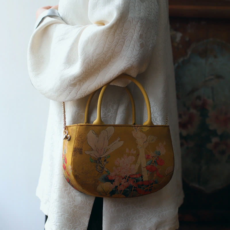 Buddha Stonesヴィンテージフラワー牡丹メタルチェーンジッパーハンドバッグクロスボディバッグショルダーバッグ
