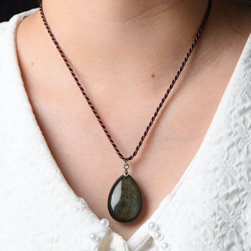 Buddha Stonesゴールドシーンオブシディアン ブラックオブシディアン レインボーオブシディアン ウェルスウォータードロップネックレスペンダント