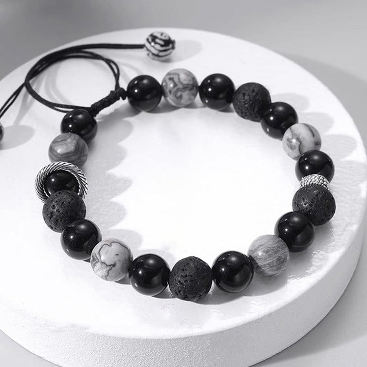 Buddha Stonesヴィンテージ 溶岩石 黒曜石 ピカソジャスパー ビーズ サポートロープ ブレスレット