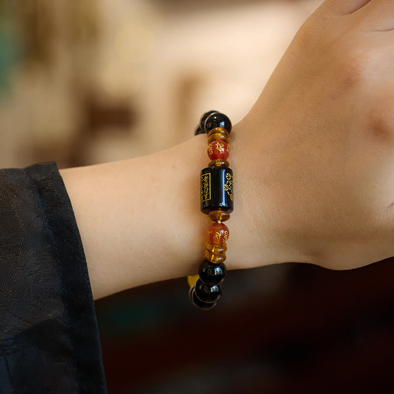 Buddha Stones ブラックオニキス レッドアゲート 金運 知恵 魔除け 開運 ブレスレット