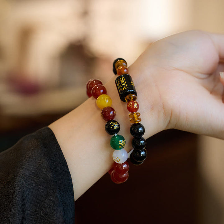 Buddha Stones ブラックオニキス レッドアゲート 金運 知恵 魔除け 開運 ブレスレット