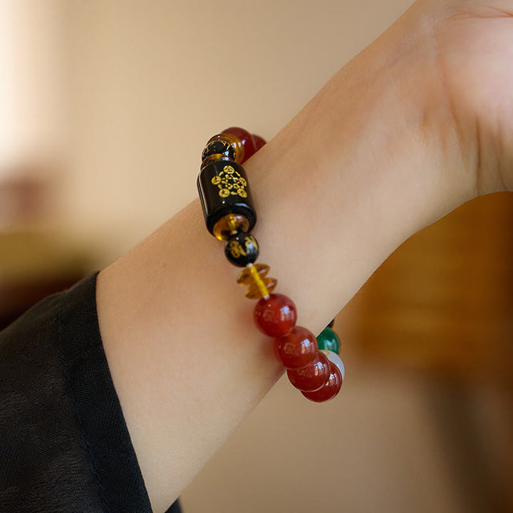Buddha Stones ブラックオニキス レッドアゲート 金運 知恵 魔除け 開運 ブレスレット