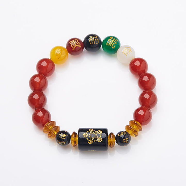 Buddha Stones ブラックオニキス レッドアゲート 金運 知恵 魔除け 開運 ブレスレット