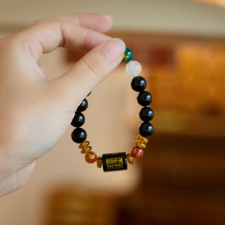 Buddha Stones ブラックオニキス レッドアゲート 金運 知恵 魔除け 開運 ブレスレット